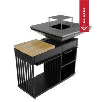 Kratki Quadrum BBQ buitenhaard met grillplaat en houten werkblad