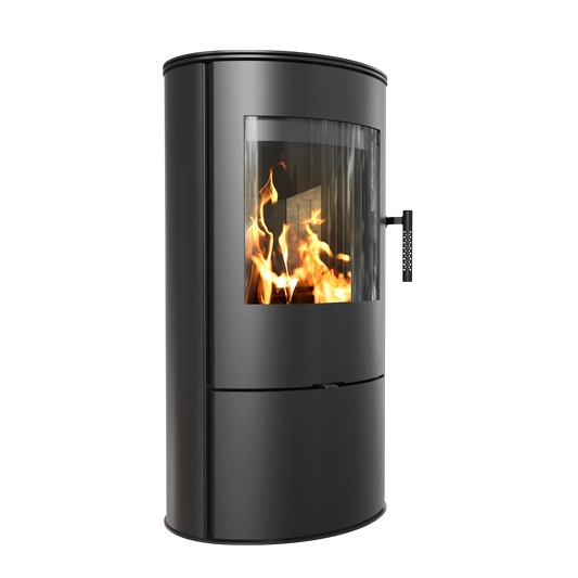 Kratki Rollo BLACK zwarte vrijstaande kachel met vuur achter glas