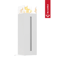 Kratki Romeo witte haard met hoge vlammen en rood Kratki-logo