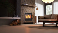 HS Flamingo M9 Inzet met brandend vuur in een moderne woonkamer