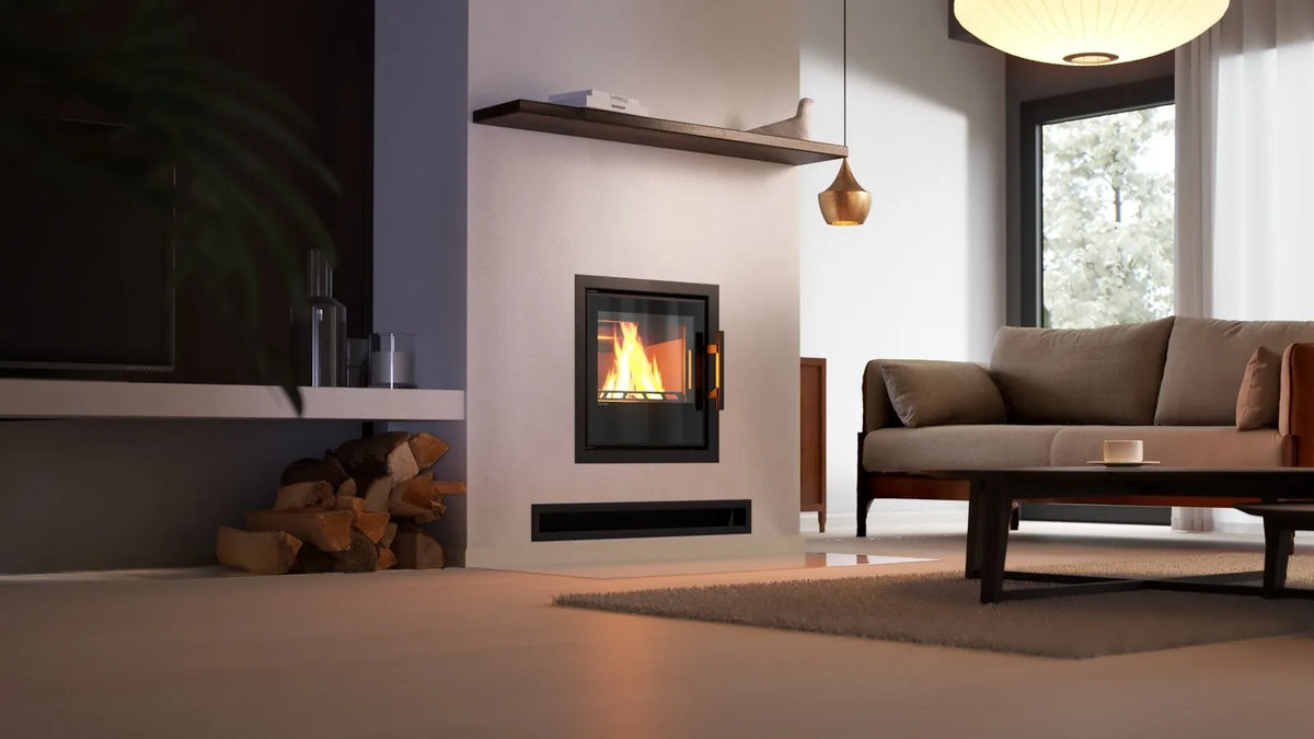 HS Flamingo S5 Inzet met brandend vuur in een moderne woonkamer