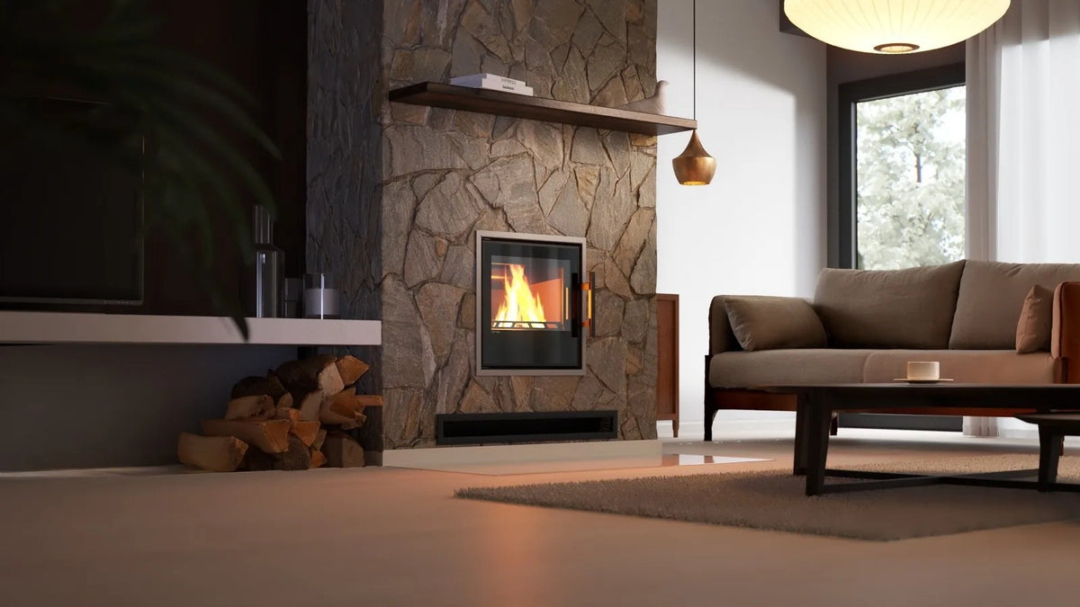 HS Flamingo S5 Inzet met brandend vuur in een stijlvolle woonkamer