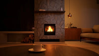 HS Flamingo S5 Inzet met brandend vuur in een sfeervolle woonkamer
