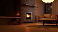 HS Flamingo S5 Inzet met brandend vuur in een sfeervolle woonkamer