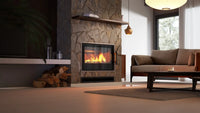 HS Flamingo X15 Inzet met brandend vuur in een moderne woonkamer