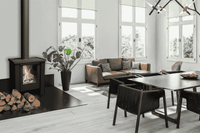 Element4 Kudos gaskachel in moderne woonkamer met brandend vuur