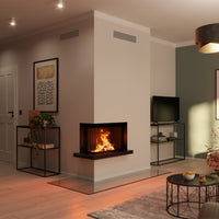 Spartherm Lean Corner 68x28x48 in hoekhaard in moderne woonkamer