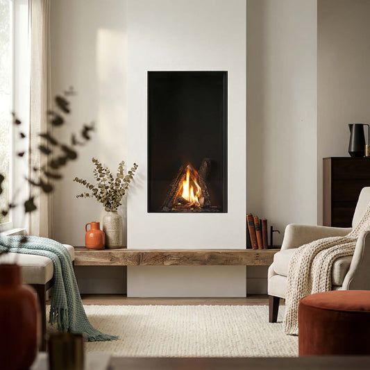 Wanders Lenga 500 front in moderne woonkamer met brandend vuur