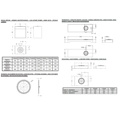 Technische tekening met afmetingen en specificaties van de Nestor Martin TQH33 houtkachel.