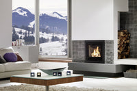 Spartherm Swing inzetkachel in moderne woonkamer met brandend vuur