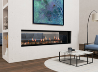 Element4 Lumina 150T in moderne woonkamer met brede haard en vlammen