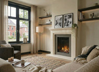 Charlton & Jenrick Luminosa 62 in een moderne woonkamer met brandend vuur