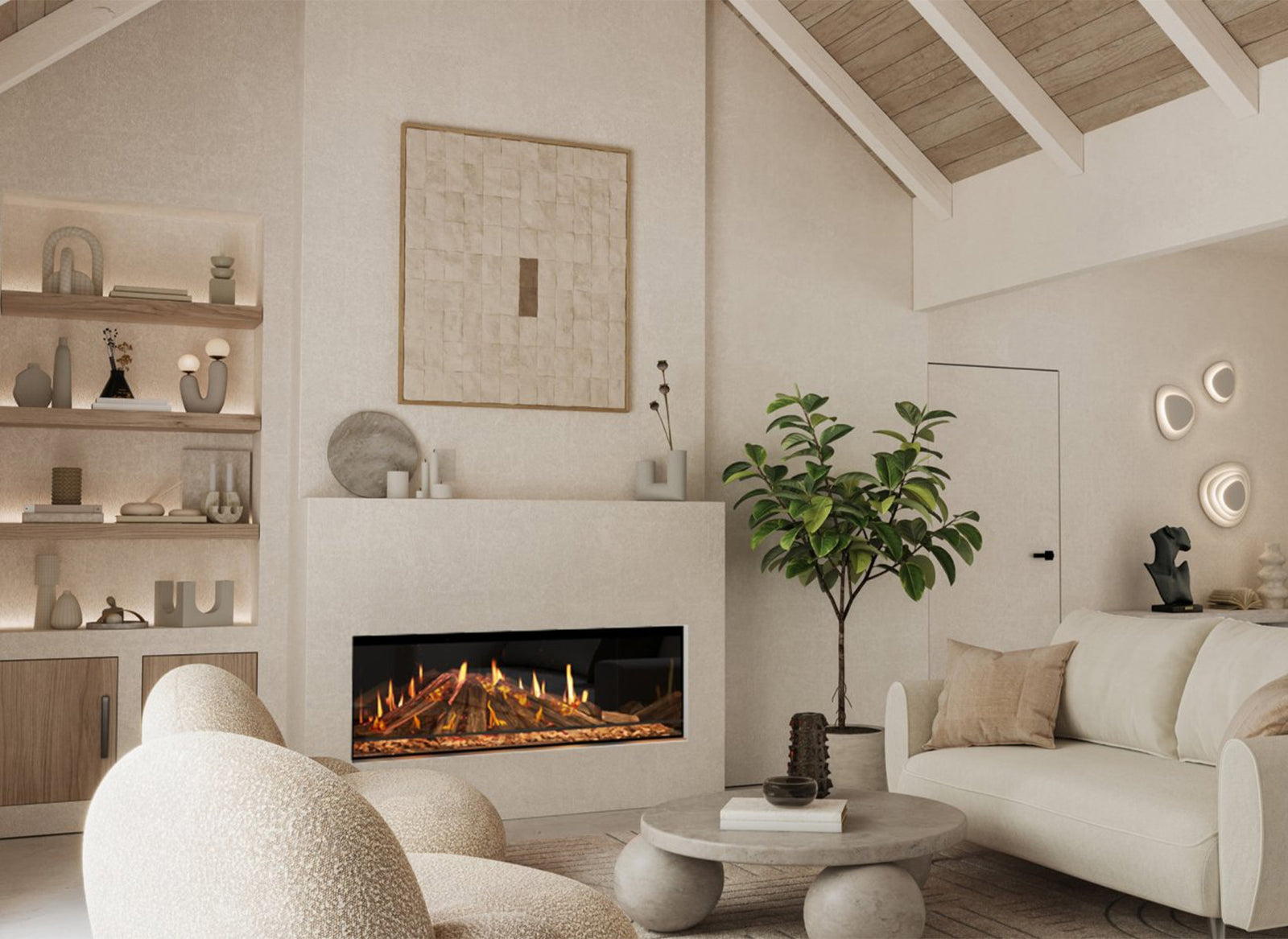 Element4 Luxor 125 E in moderne woonkamer met brandend haardvuur