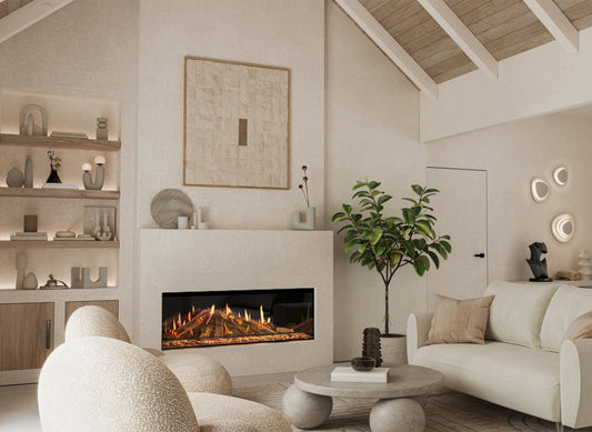 Element4 Luxor 125 E in moderne woonkamer met brandend haardvuur