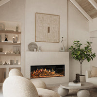 Element4 Luxor 125 E ingebouwd in beige woonkamer met vlammen