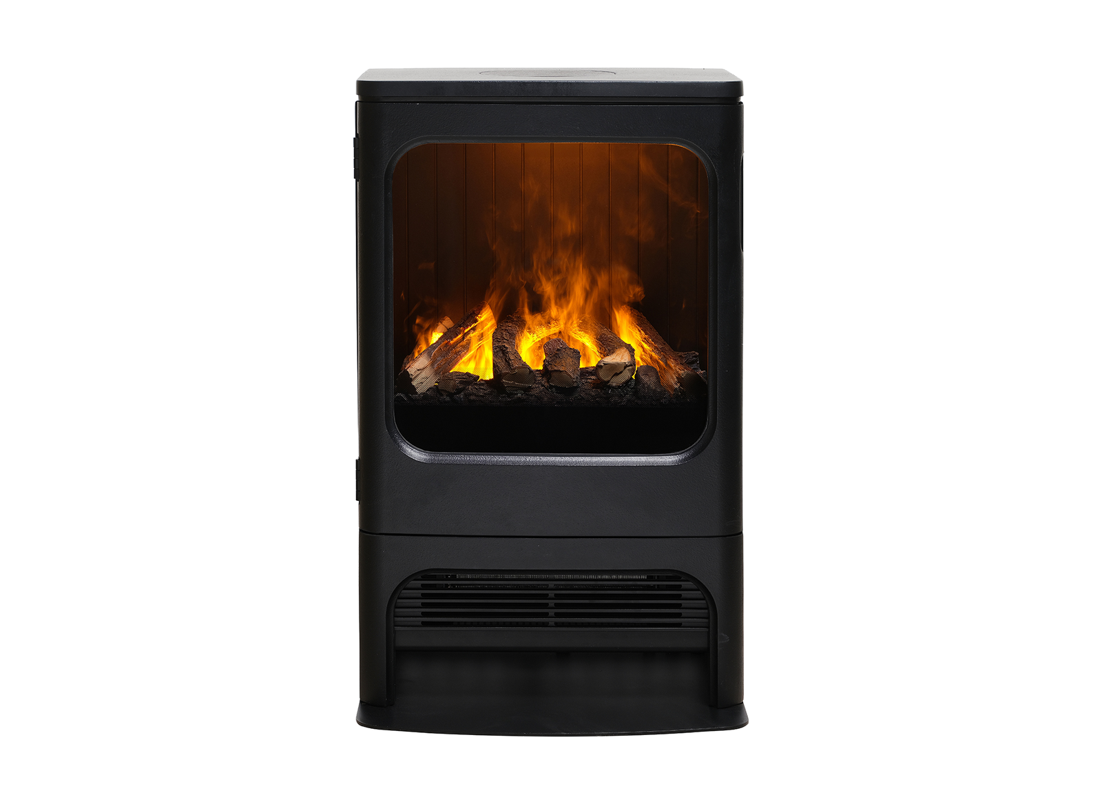 Dimplex Mapleton 80 zwarte haardkachel met vlammen op witte achtergrond
