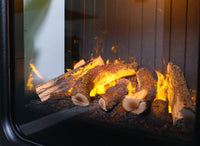 Dimplex Mapleton 80 met houtblokken en vlammen in gesloten haard