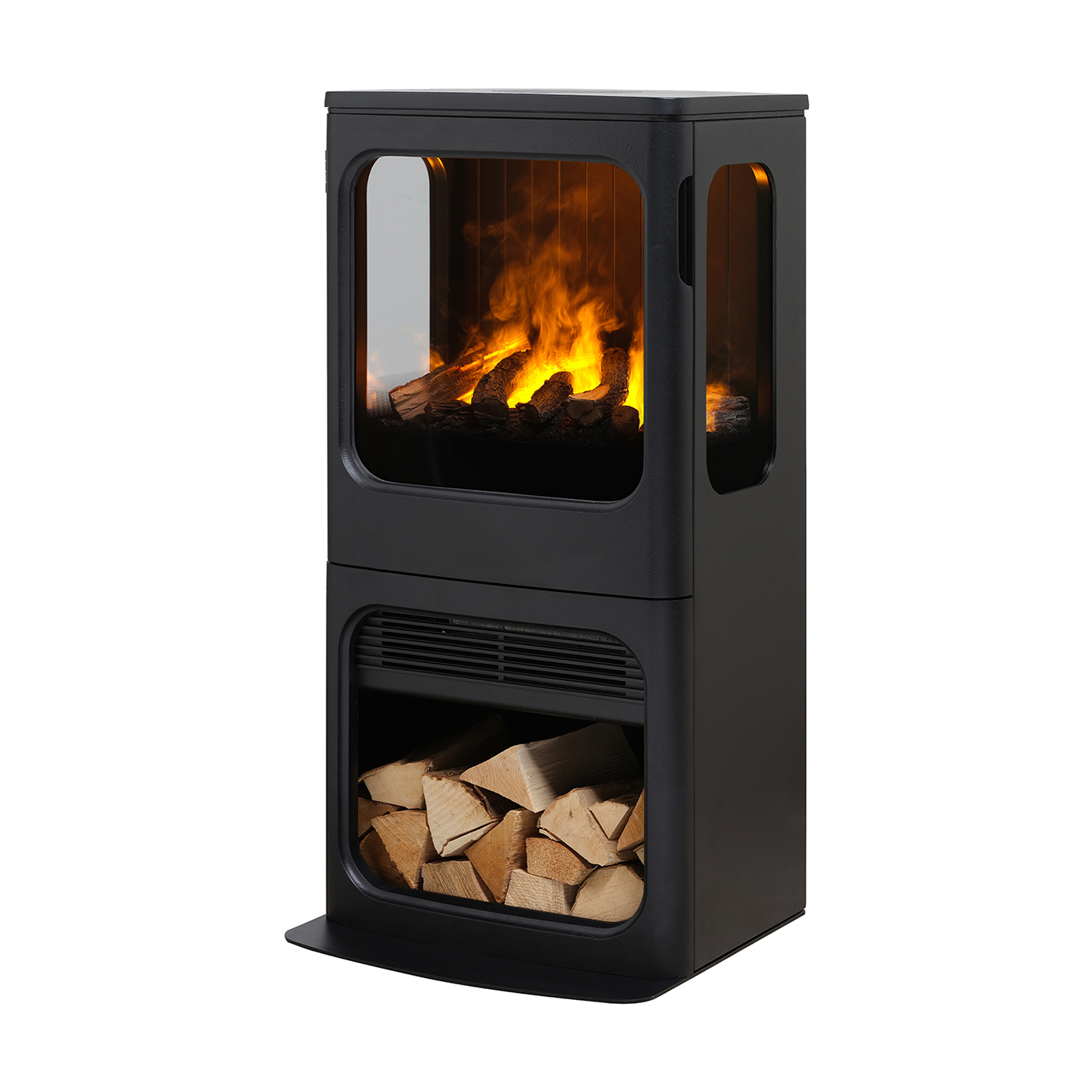 Dimplex Mapleton 100 zwarte kachel met vlammen en houtopslag