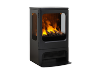 Dimplex Mapleton 80 zwarte haard met zichtbare vlammen op witte achtergrond