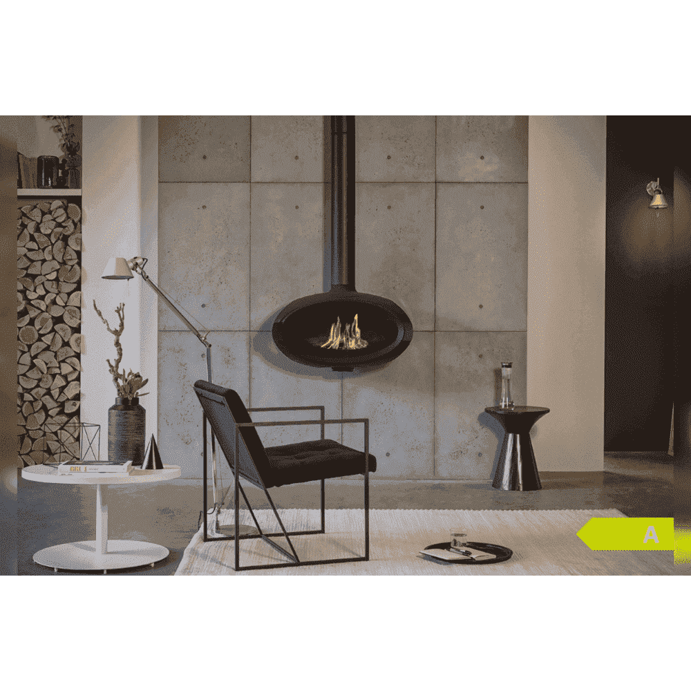 Wanders Mata hanghaard in moderne woonkamer met betonwand