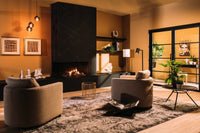 Faber Matrix Hybrid 800/500 II Hoek in stijlvolle woonkamer met hoekhaard