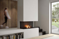 Faber Matrix Hybrid 1050/500 III Driezijdig in moderne woonkamer met vuur