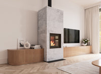 Altech Max Massiv B in moderne woonkamer met brandend vuur