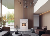 Altech Max Massiv W haard in moderne woonkamer met hangende lampen