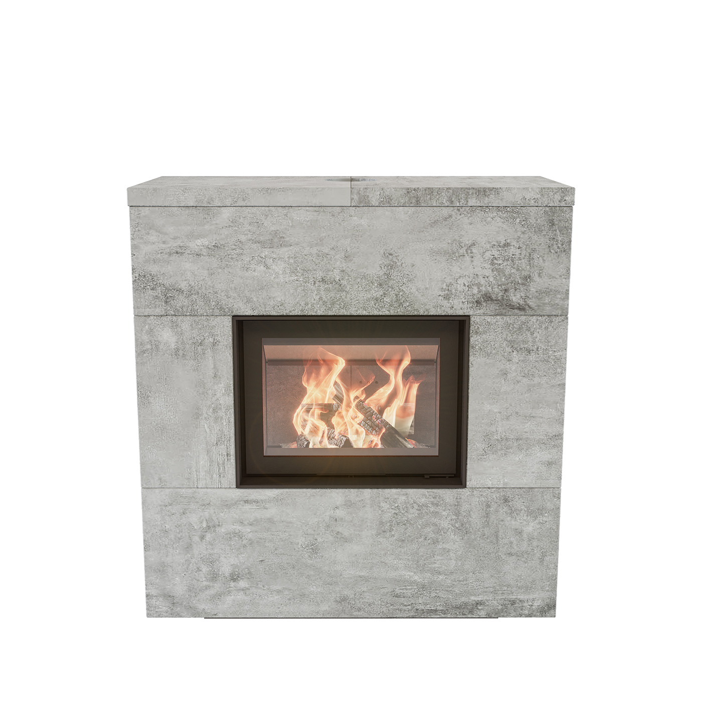 Altech Max Massiv W houtkachel met betonlook en brandend vuur