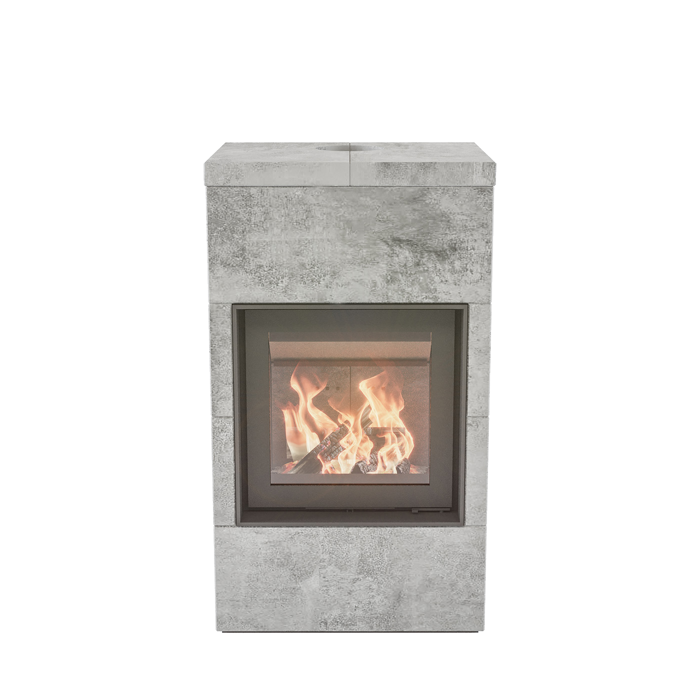 Altech Max Core B houtkachel op witte achtergrond met brandend vuur