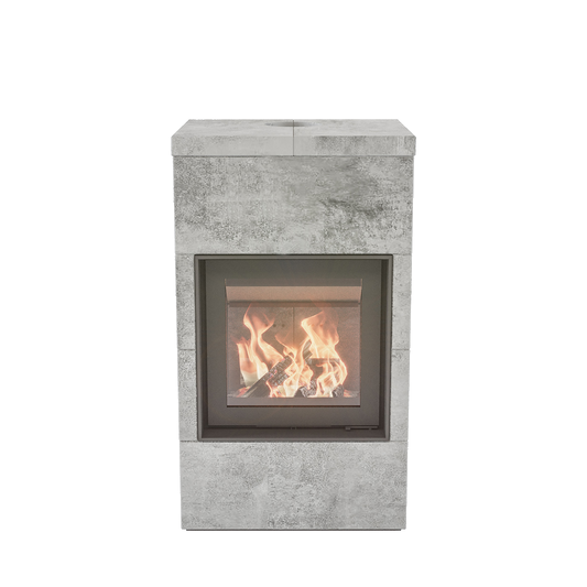 Altech Max Core B houtkachel op witte achtergrond met brandend vuur