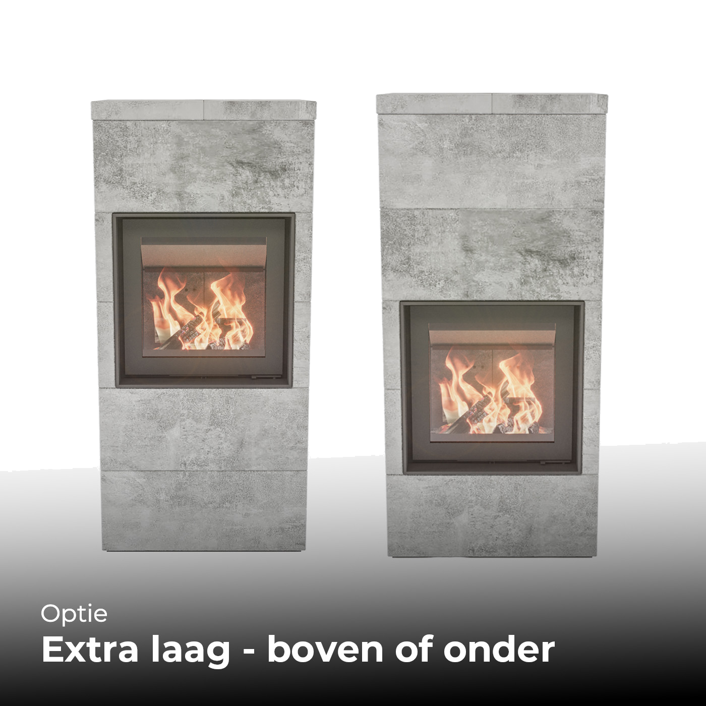 Altech Max Core B, twee varianten met lage inbouwpositie en brandend vuur