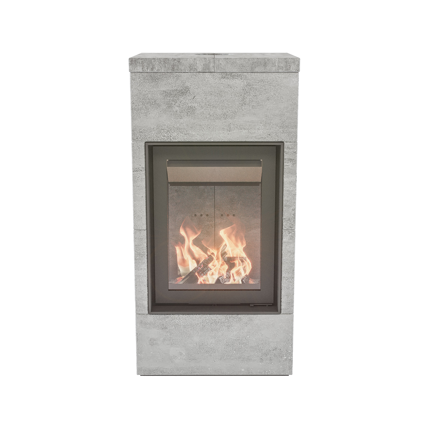 Altech Max Core H houtkachel met stenen bekleding en brandend vuur