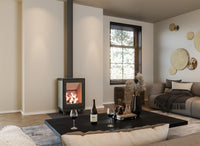 Altech MAX H haard in moderne woonkamer met brandend vuur