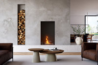 Element4 Sky Medium Front Bio in moderne woonkamer met ingebouwde haard en houtnis