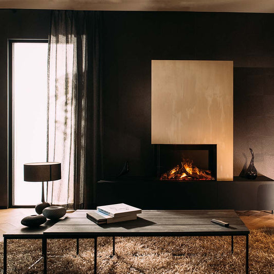 Dimplex e-MatriX 800/500 II Hoek in moderne woonkamer met brandend haardvuur