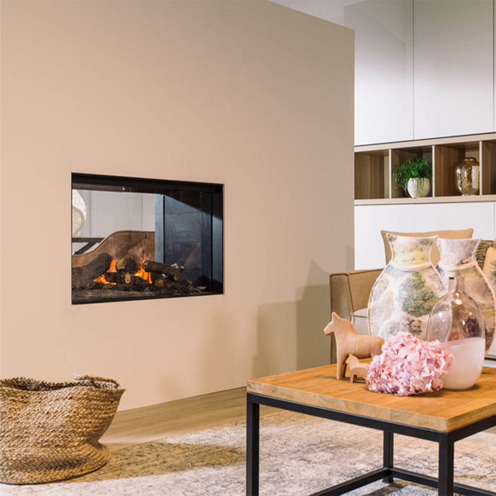 Faber e-MatriX Mood 800/500 ST in moderne woonkamer met ingebouwde haard