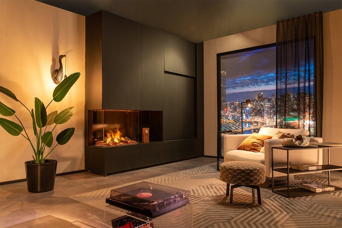 Faber e-MatriX Mood 800/650 III Driezijdig in moderne woonkamer met hoekhaard