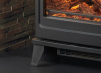 Fair Fires Mulberry haard deels zichtbaar met brandend hout en donkere bekleding