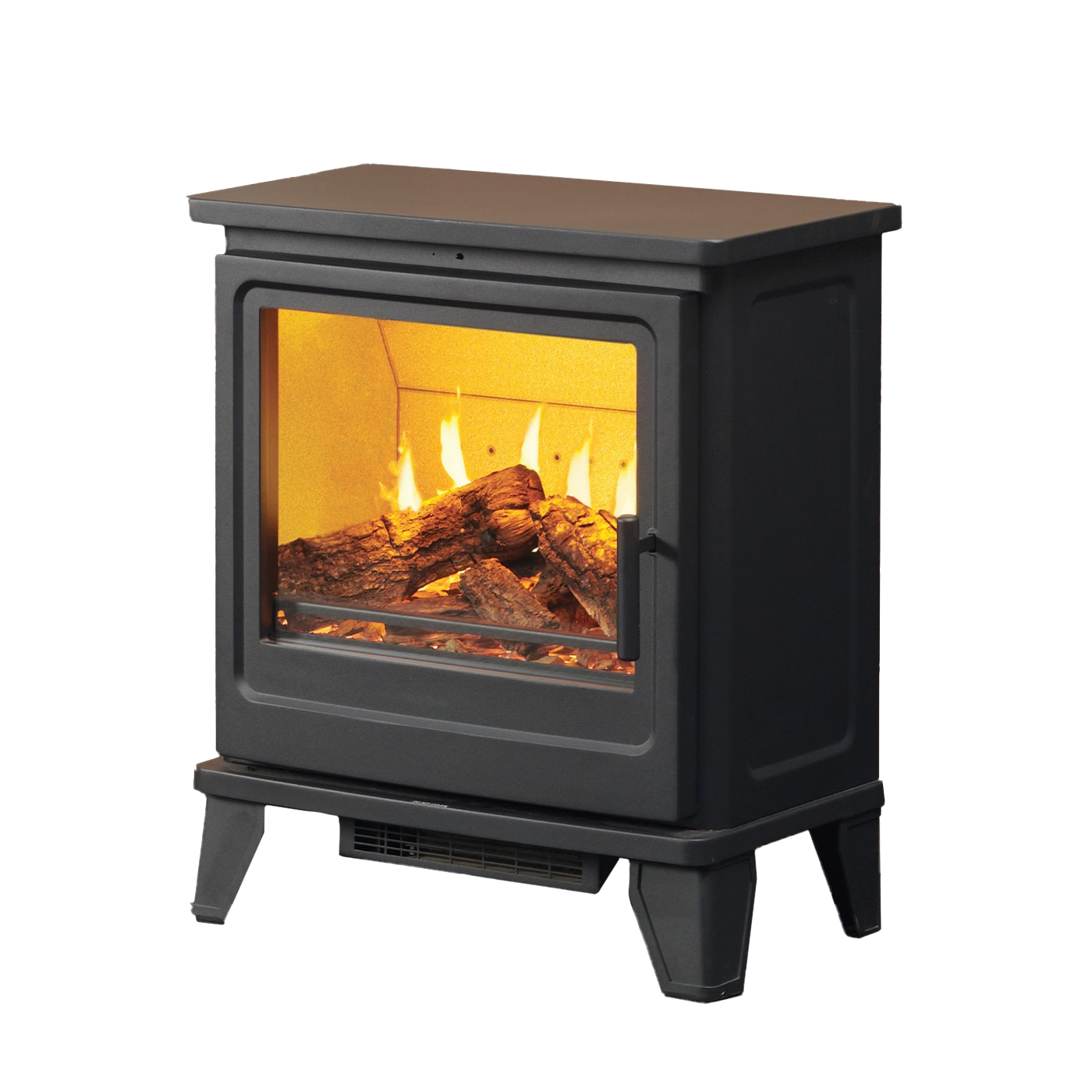 Fair Fires Mulberry houtkachel met zichtbare vlammen op witte achtergrond
