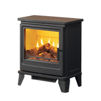 Fair Fires Mulberry houtkachel met zichtbare vlammen op witte achtergrond