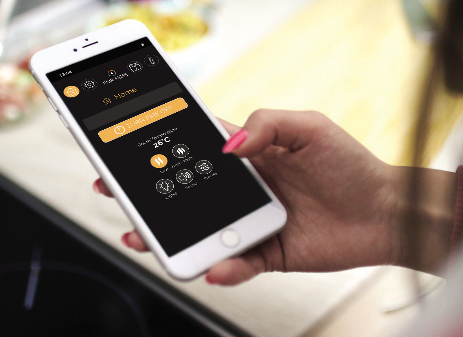 Fair Fires Tru Vizion Solution Stove bediend via smartphone-app