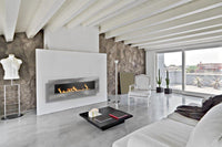 Icon Fires Nero Wall Frame 1750 in moderne woonkamer met ingebouwde haard