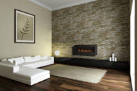 Icon Fires Nero Wall Frame 1450 in moderne woonkamer met brandende wandhaard