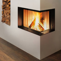 Spartherm Premium Corner 80x40x50 in moderne hoekhaard met brandend hout