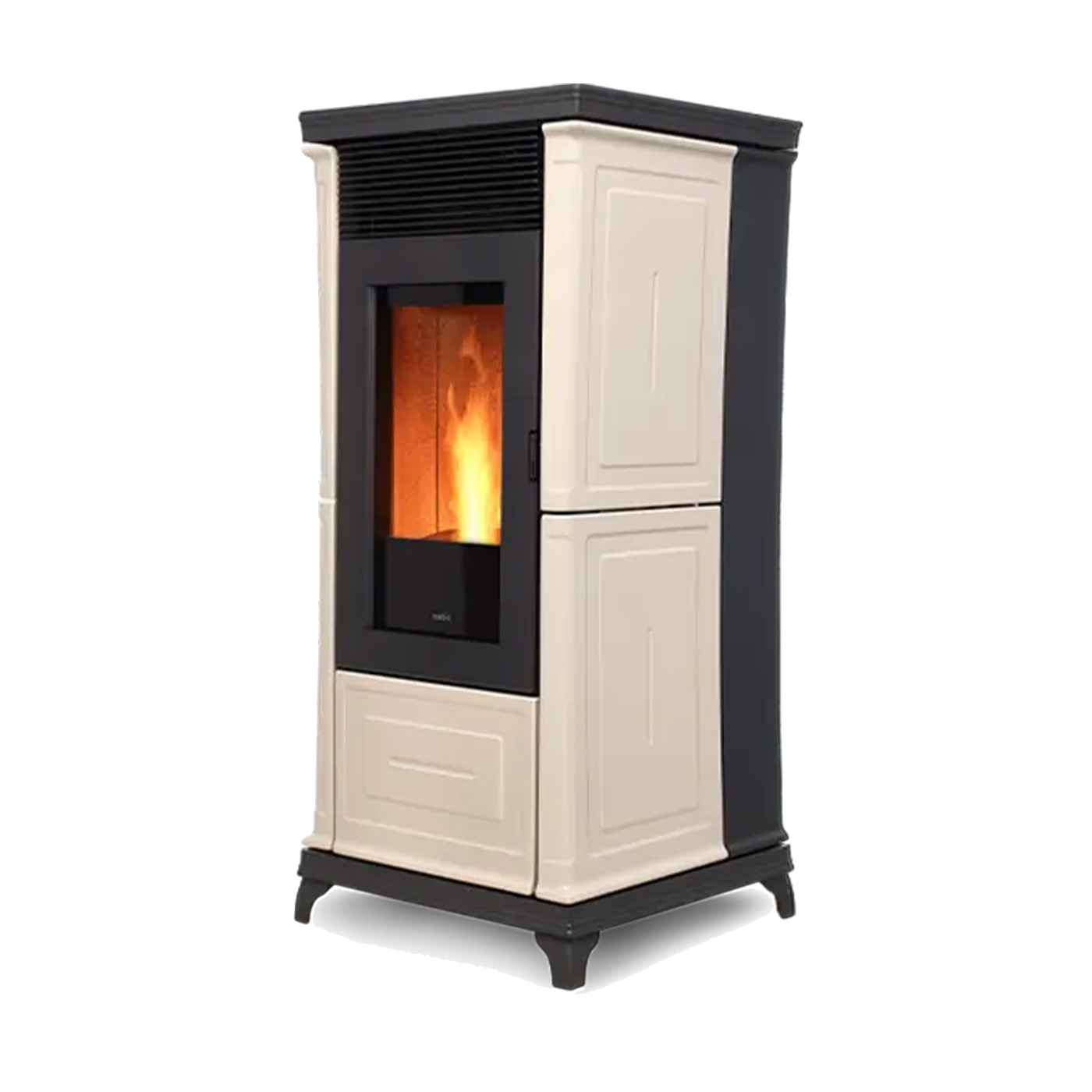 Nobis A10 Classic Plus pelletkachel met vlam, zwart en crème