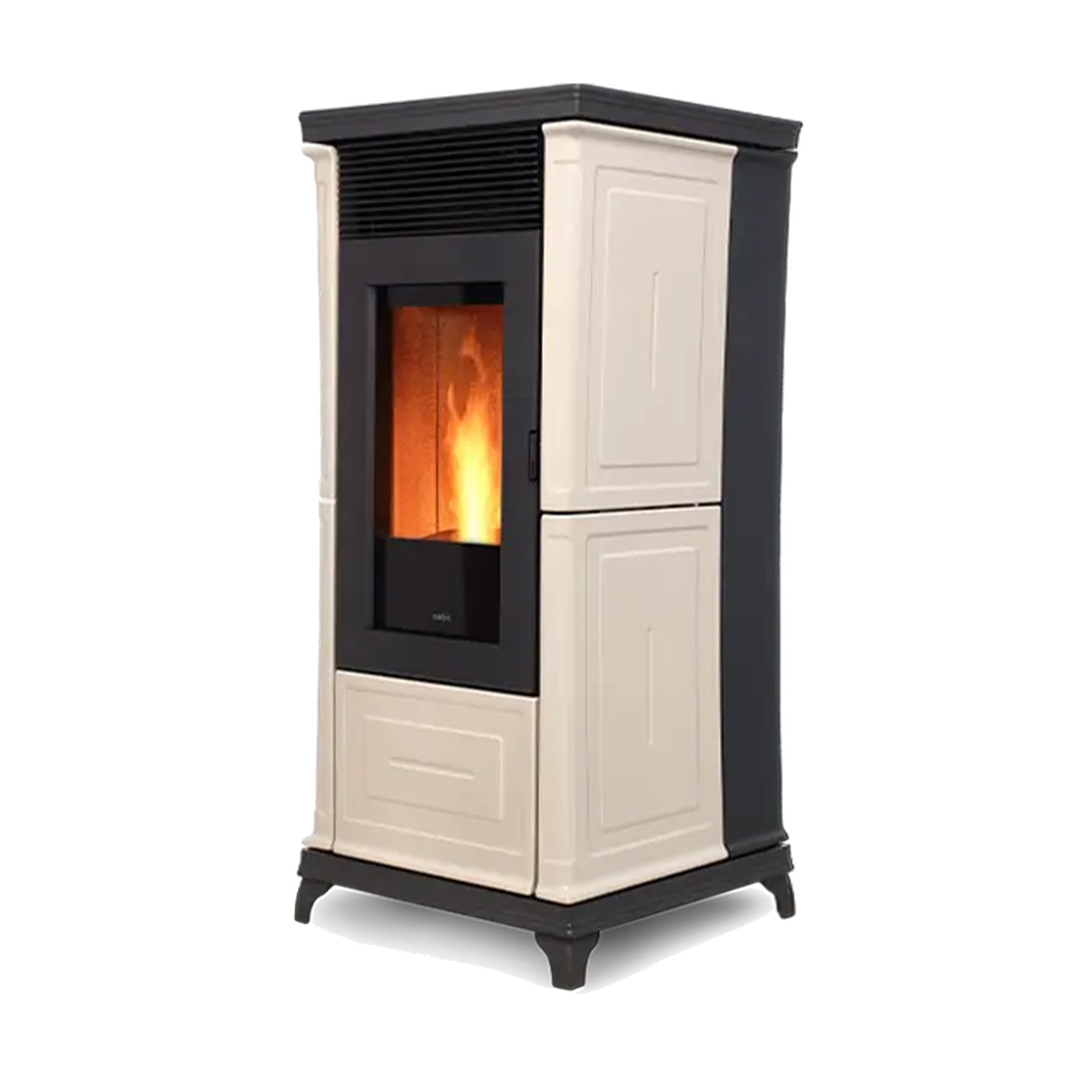 Nobis A10 Classic Plus pelletkachel met vlam, zwart en crème