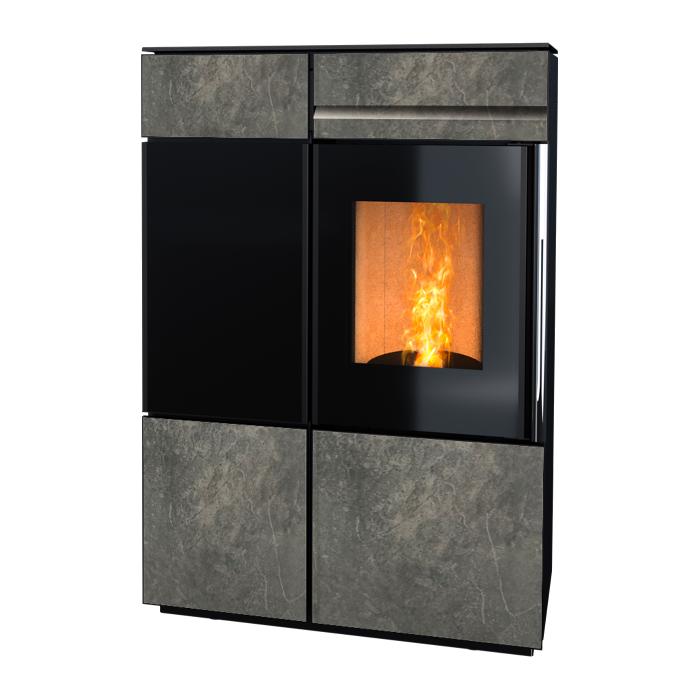 Nobis A10 Light 2020 pelletkachel met zwarte front en steenlook panelen