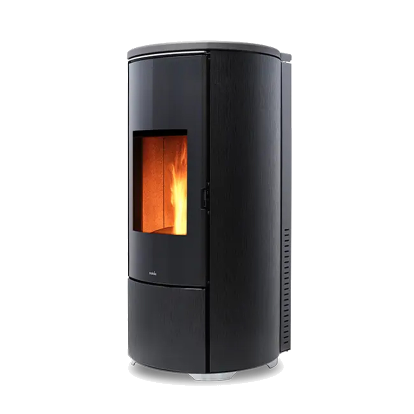 Nobis A10 Round Glass zwarte pelletkachel met vlammen