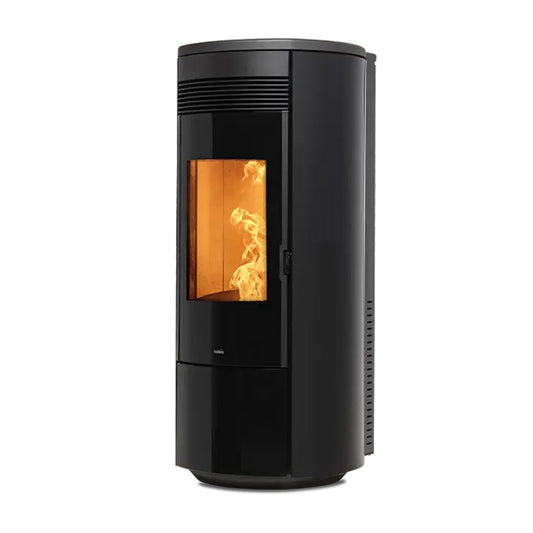Nobis A11 Round Glass zwarte pelletkachel met vlammen